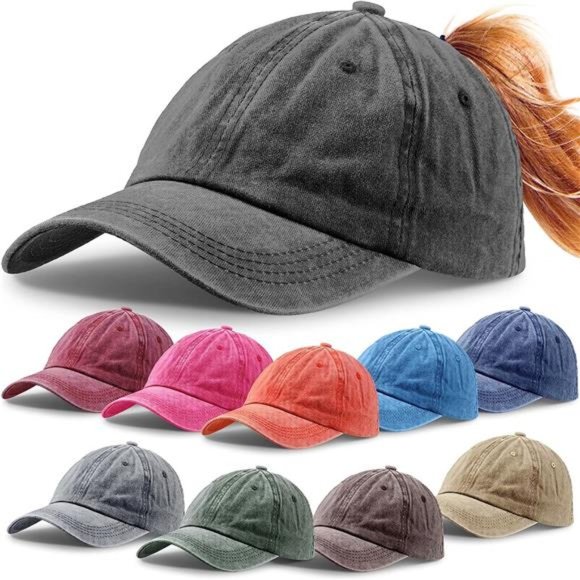 10 Pieces Distressed Ponytail Baseball Caps Washed High Ponytail Baseball Hat - Picture 1 of 7
